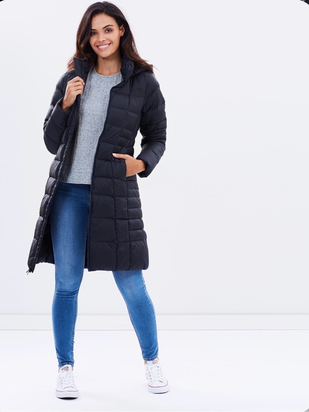THE NORTH FACE 550 Down Filled Black/Blue Mid-Length Jacket Coat Puffer S